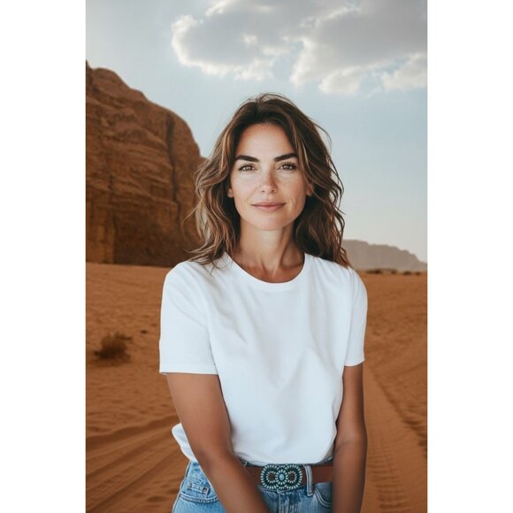 Western Concho Belt Vegan Leather Turquoise Beaded Brown Large - Picture 5 of 6